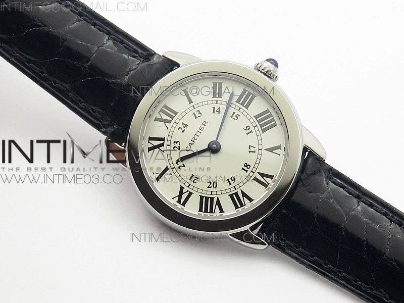 Ronde Solo de Cartier 29.5mm K11 1:1 Best Edition White Dial on Black Croco Leather Strap Ronda Quartz